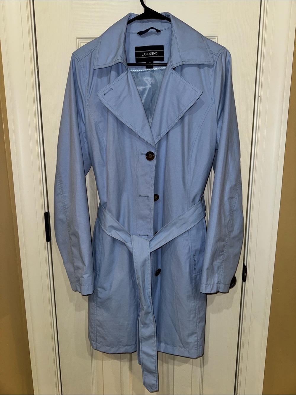 Lands' End Powder Blue Women's Trench Coat with Belt
